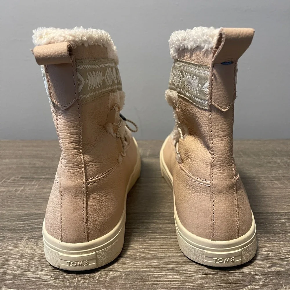 TOMS Women's 9.5 Faux Shearling Winter Boots Pink Blush Tan Fleece Lined EU 41